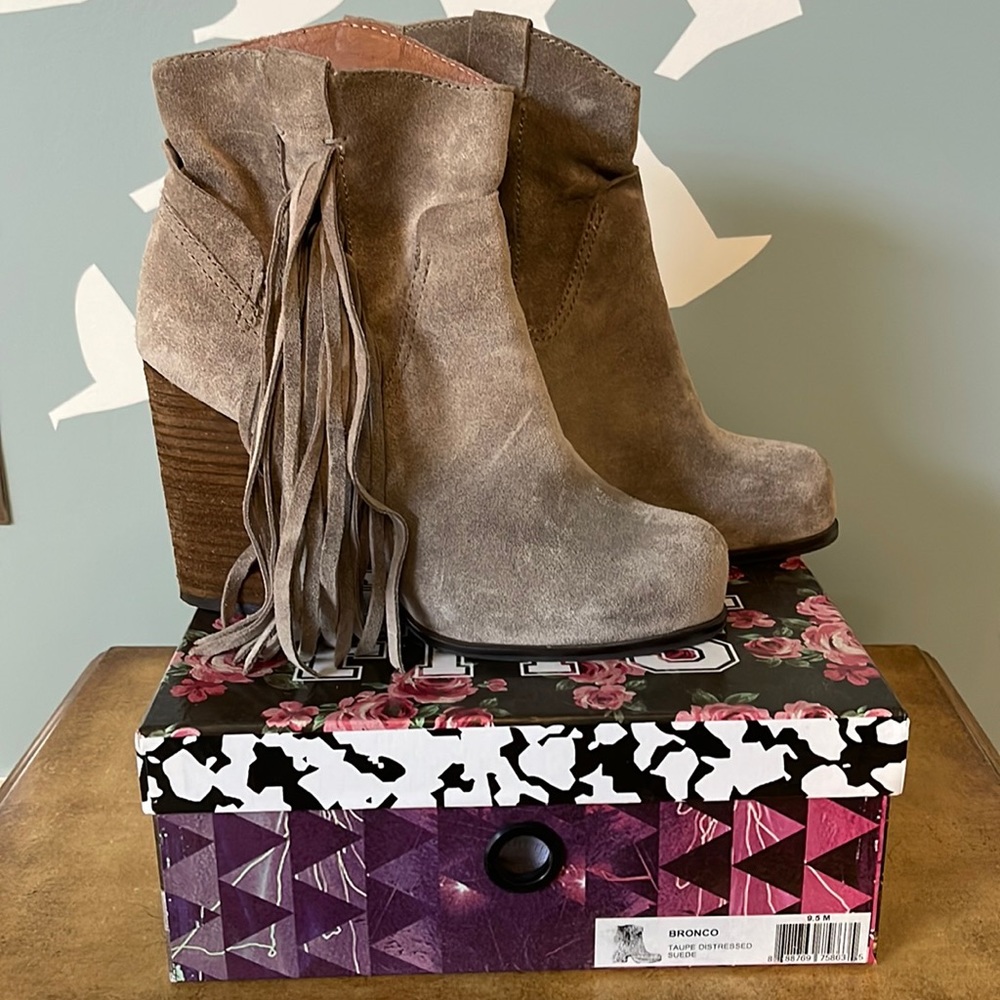 Jeffrey Campbell Bronco Suede Fringe Booties - 9.5